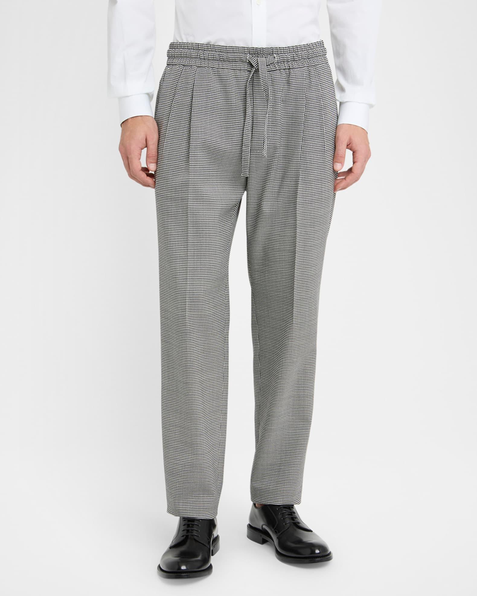 Men's Micro-Houndstooth Pleated Drawstring Pants Product Image
