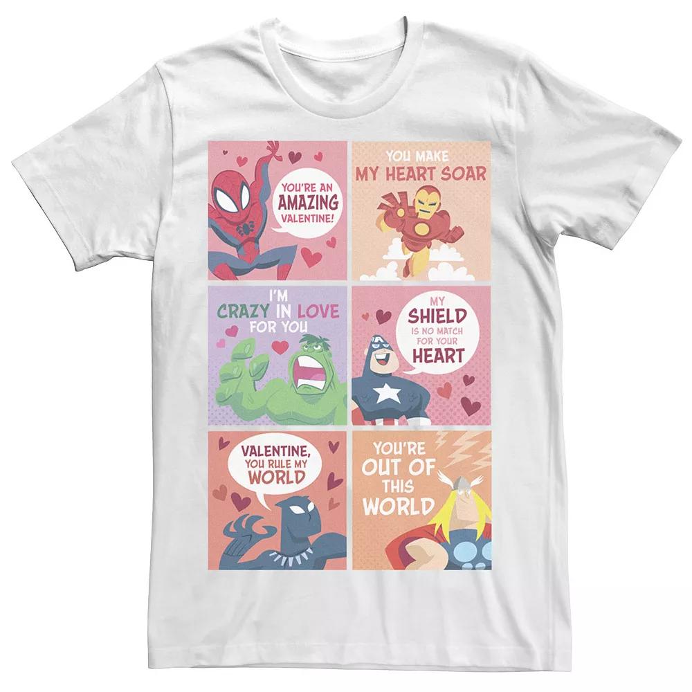 Men's Marvel Group Shot Valentines Day Cards Tee, Size: XL, White Product Image