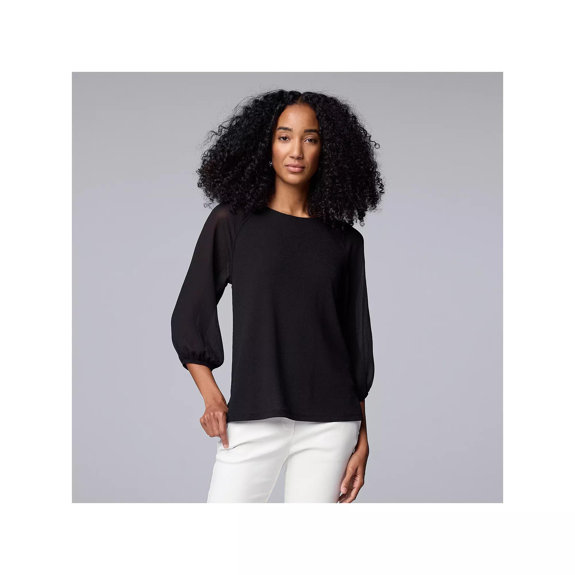 Women's Simply Vera Vera Wang Mixed Media 3/4 Sleeve Top, Size: XS, Black Product Image