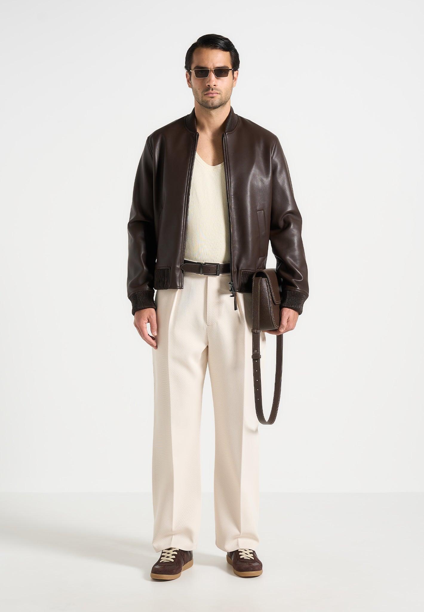 Dorian - Relaxed Fit Twill Pleated Tailored Trousers - Cream Male Product Image