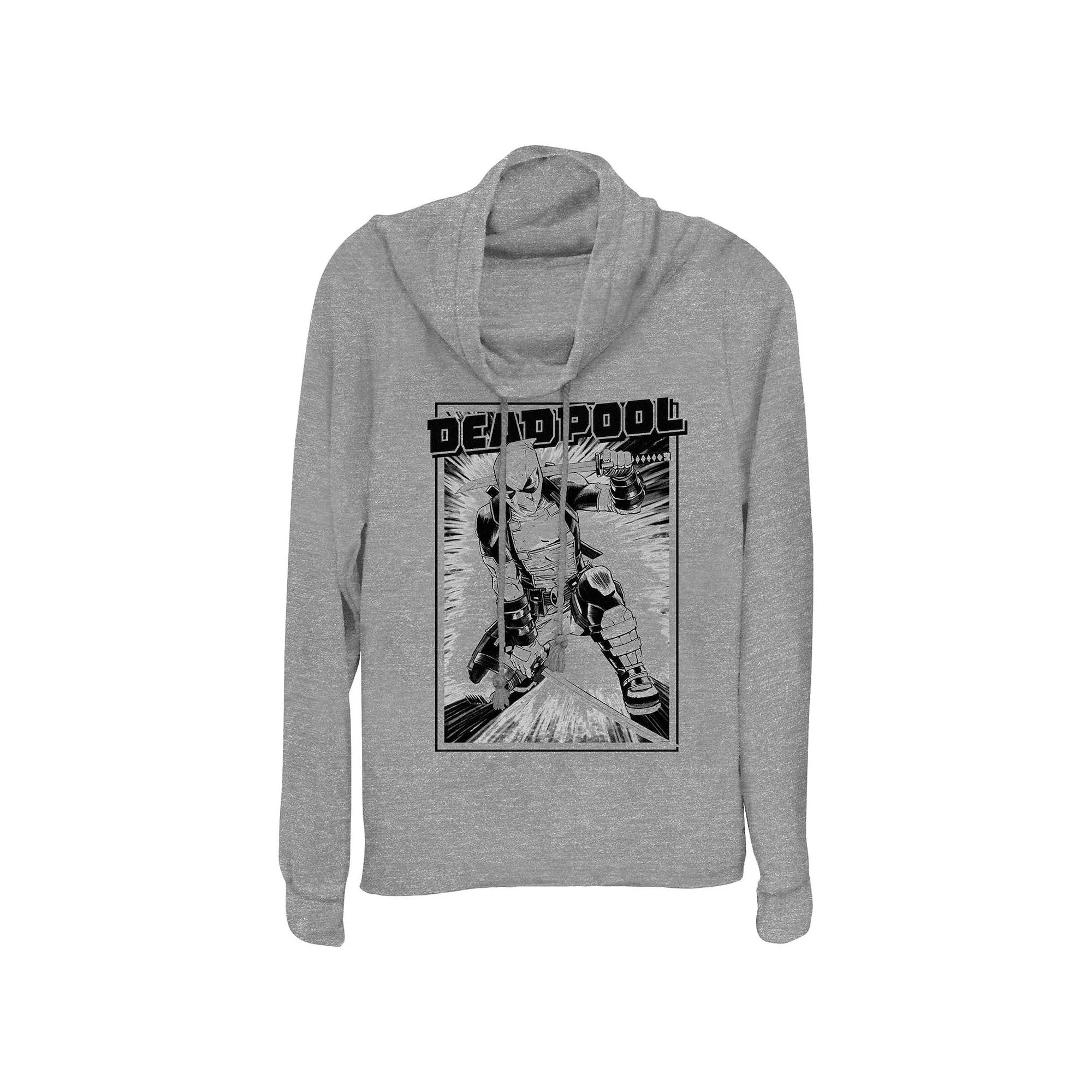 Women's Marvel Deadpool Samurai Stance Cowlneck Graphic Lightweight Long Sleeve, Size: Small, Gray Grey Product Image