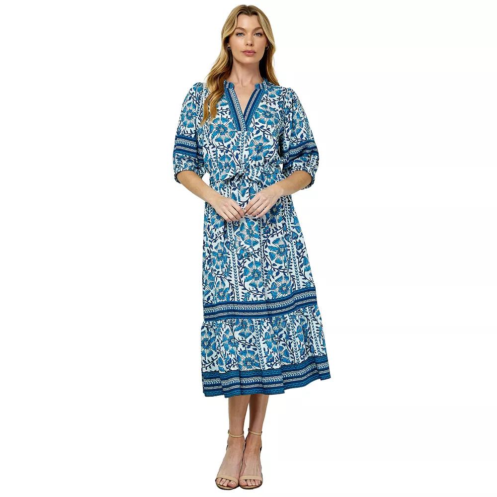 Women's Figueroa & Flower Printed Fit & Flare V-Neck Peasant Dress,  Product Image