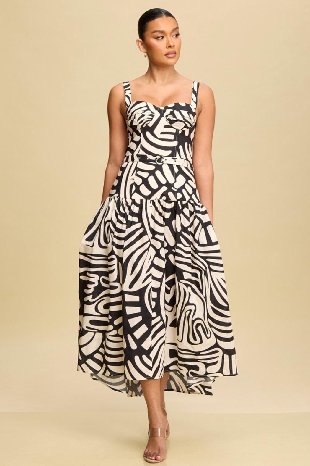 Black Tribal Midi Dress Product Image