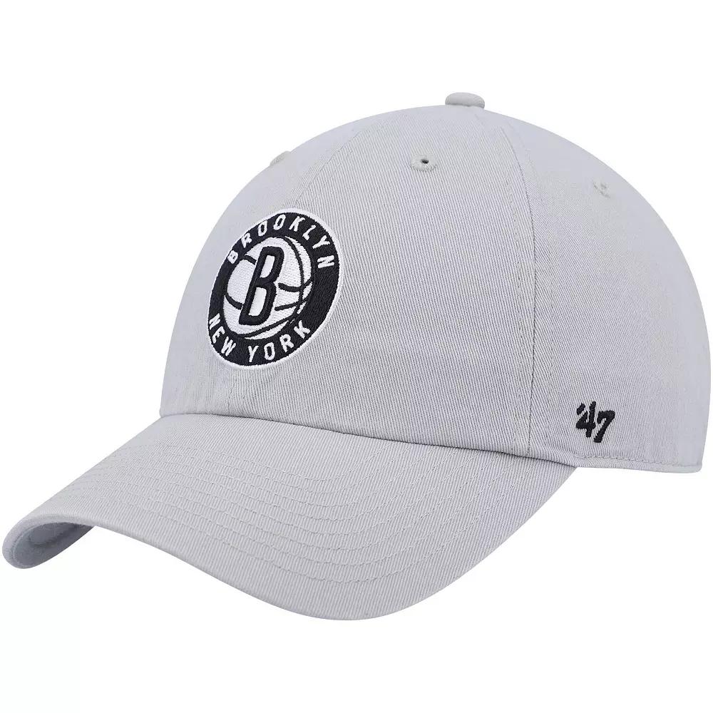 Men's '47 Gray Brooklyn Nets Team Logo Clean Up Adjustable Hat, Grey Product Image