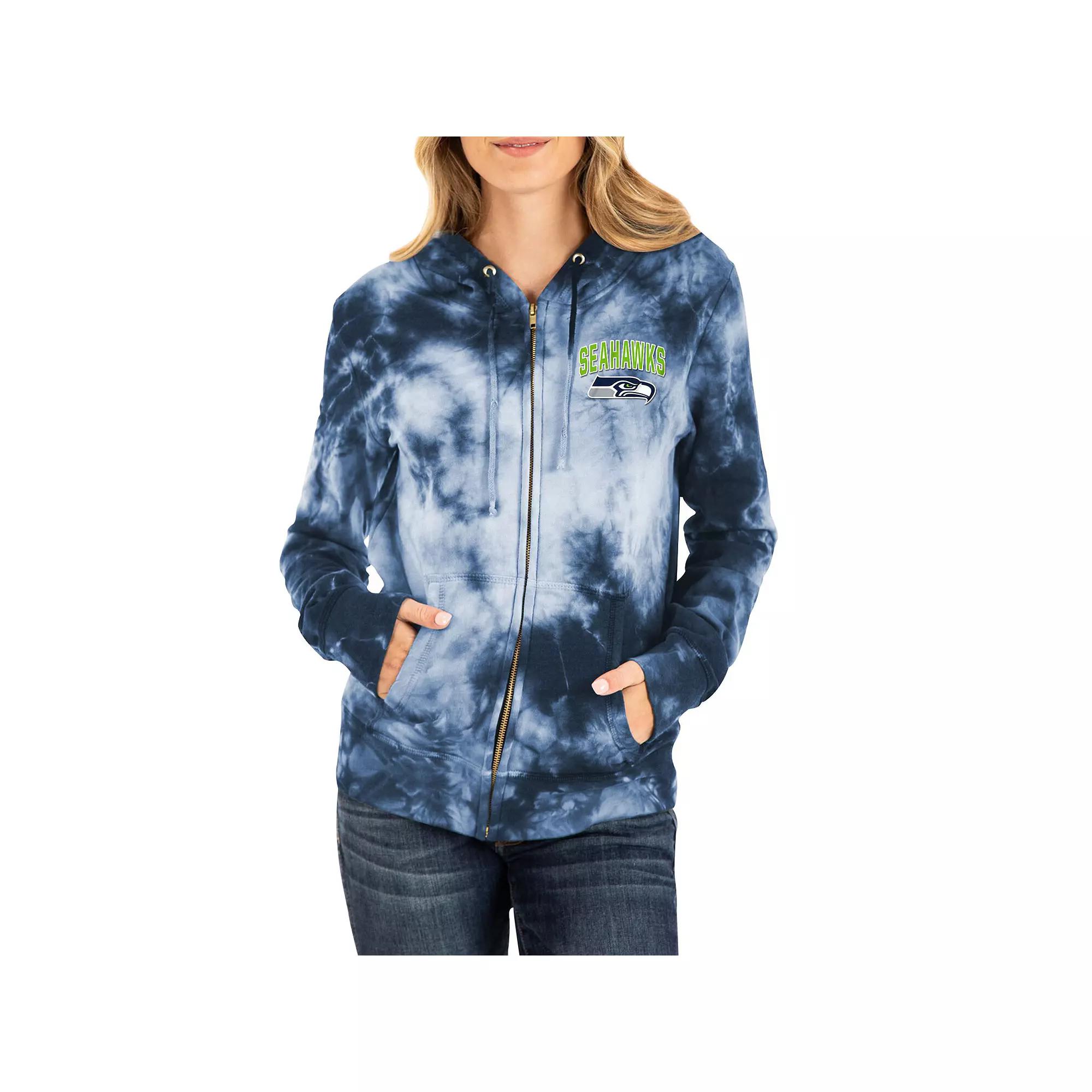 Womens New Era College Seattle Seahawks Tie Dye Fleece Full-Zip Hoodie Blue Product Image