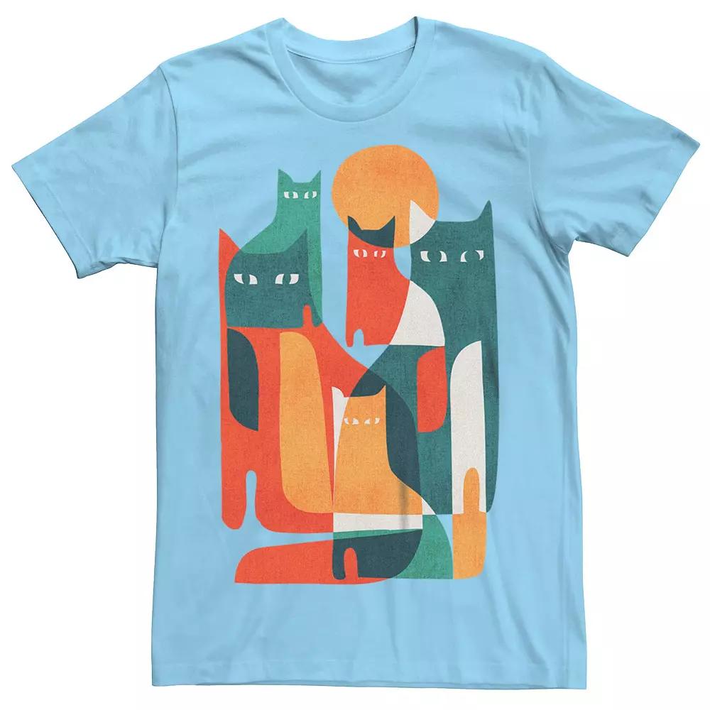 Men's Abstract Cats Graphic Tee, Size: XXL, Light Blue Product Image