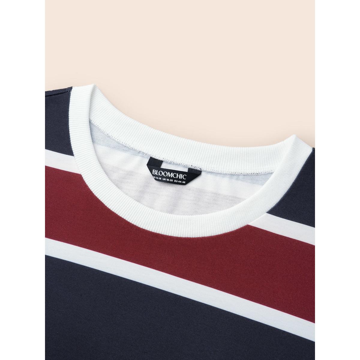 Plus Size Contrast Striped Drop Shoulder Sweatshirt Women Multicolor Casual Contrast Round Neck Everyday Sweatshirts BloomChic 14-16/1X Product Image