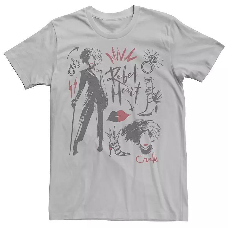 Disney's Cruella De Vil Men's Rebel Heart Collage Sketches Tee,  Product Image