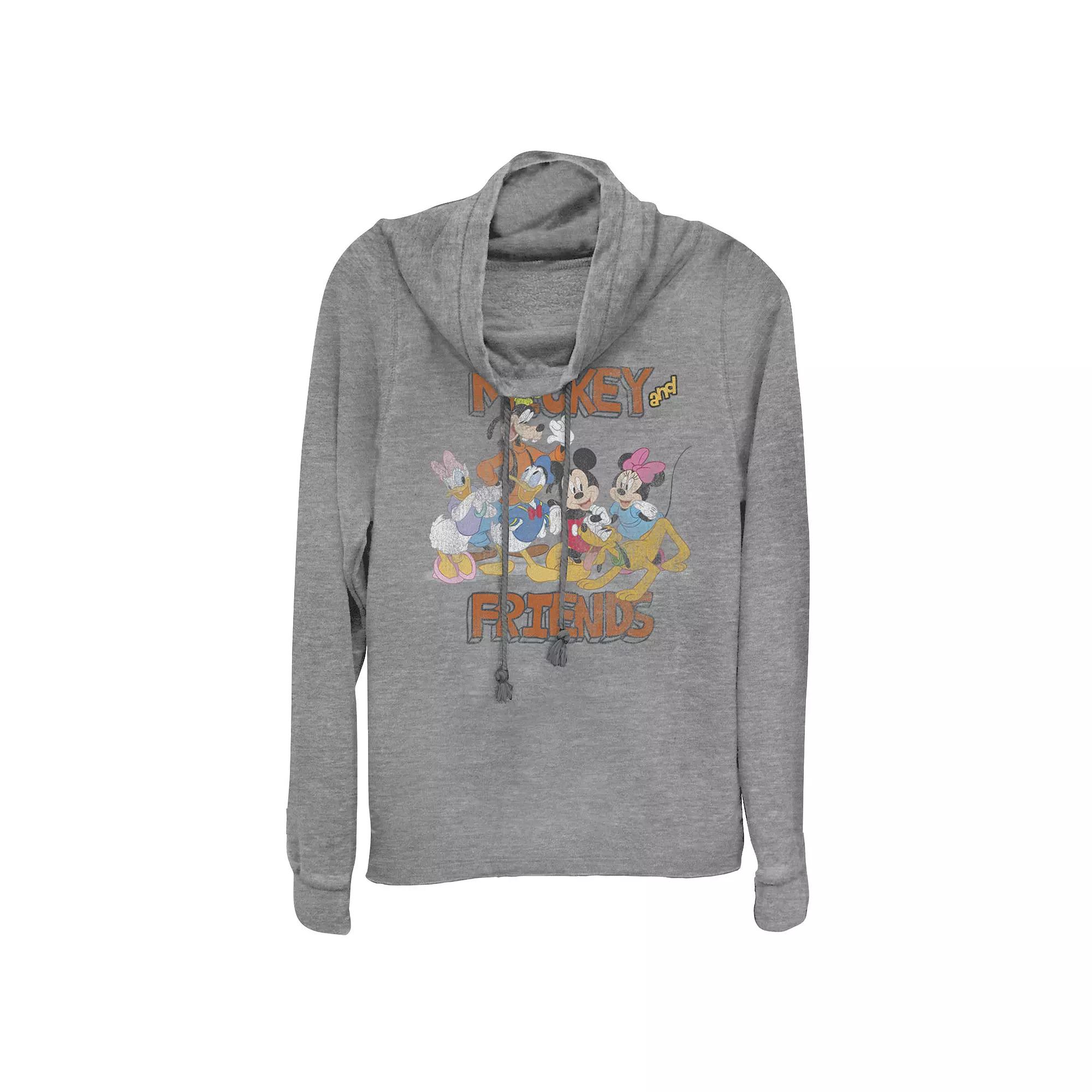 Disney's Mickey & Friends Group Cartoon Juniors' Cowlneck Graphic Lightweight Long Sleeve, Girl's,  Product Image