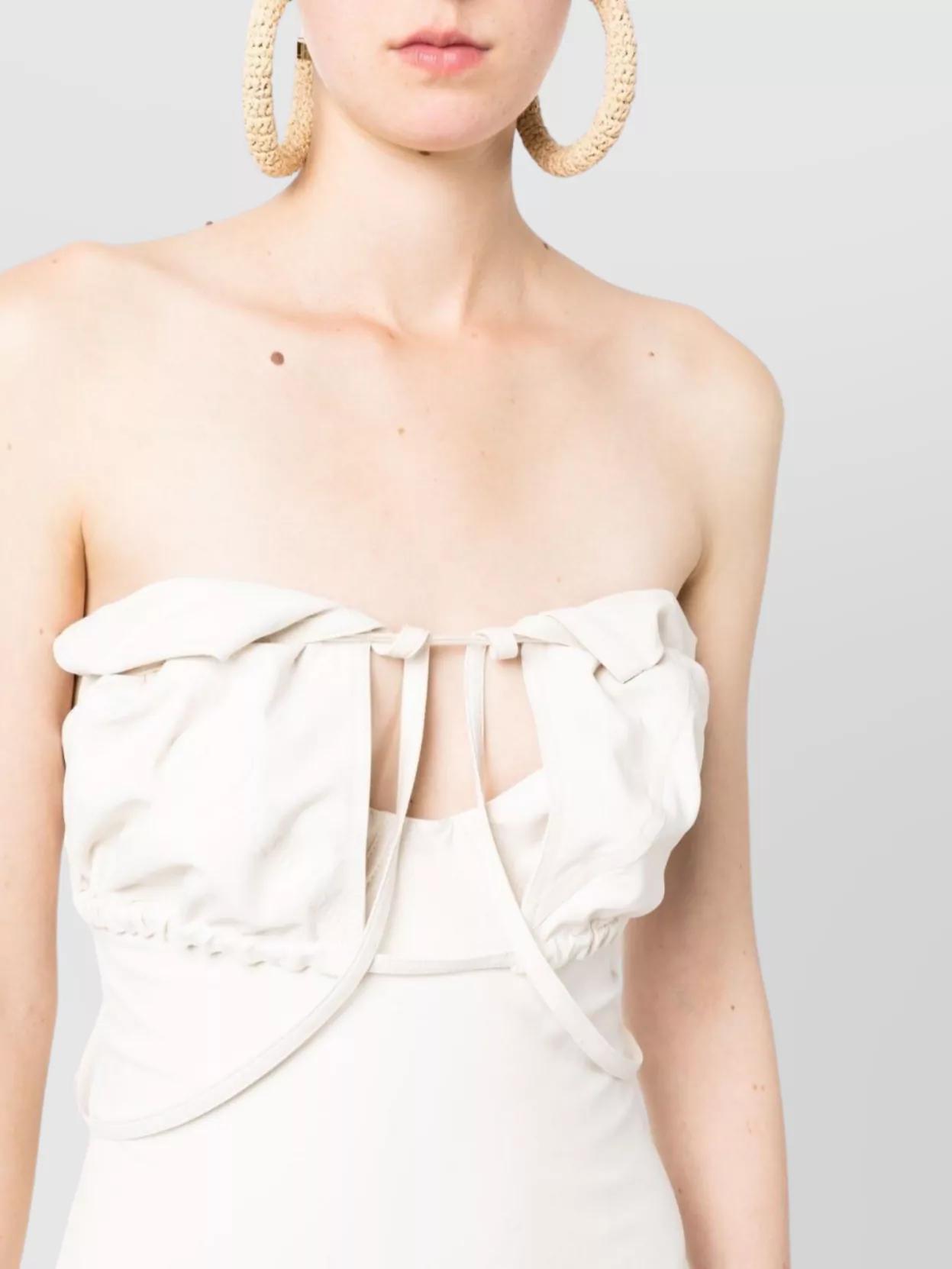 JACQUEMUS Strapless Ruffled Cutout Twill Midi Dress In White Product Image