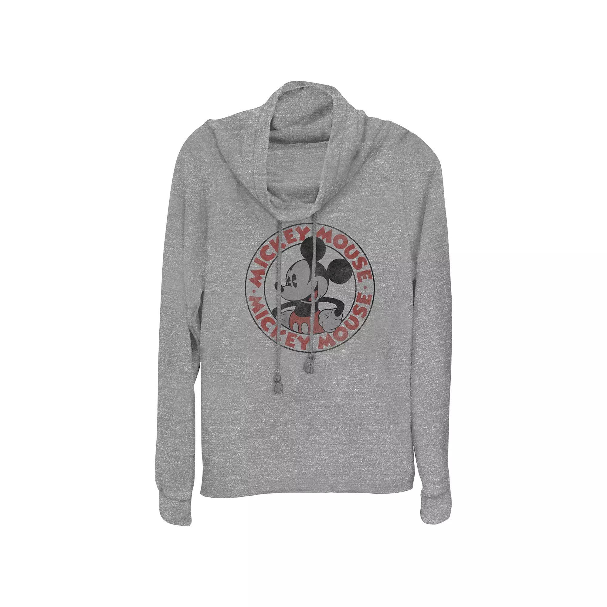 Disney's Mickey Mouse Vintage Stamp Women's Cowlneck Graphic Lightweight Long Sleeve,  Product Image