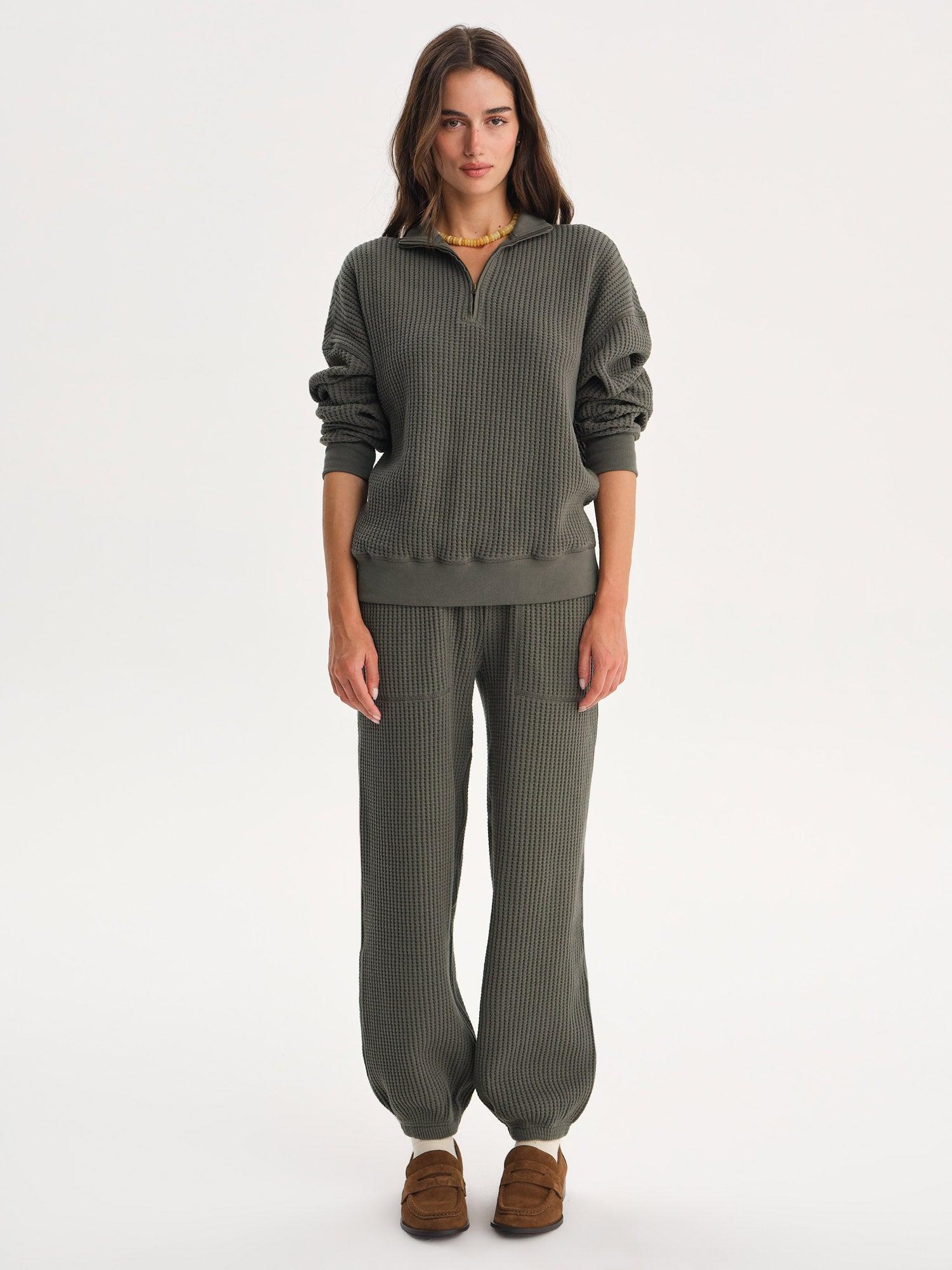 Organic Waffle Collared Half-Zip Sweatshirt Female Product Image