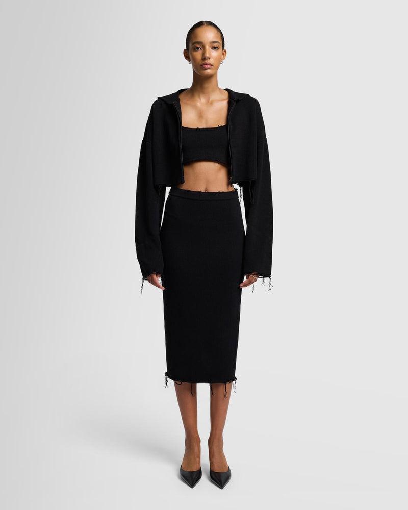 Distressed Knit Cropped Hoodie Product Image