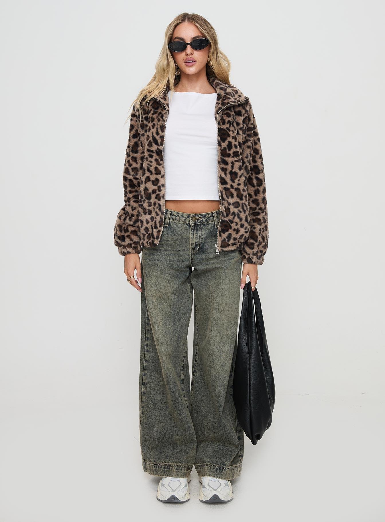 Caine Faux Fur Jacket Leopard Product Image