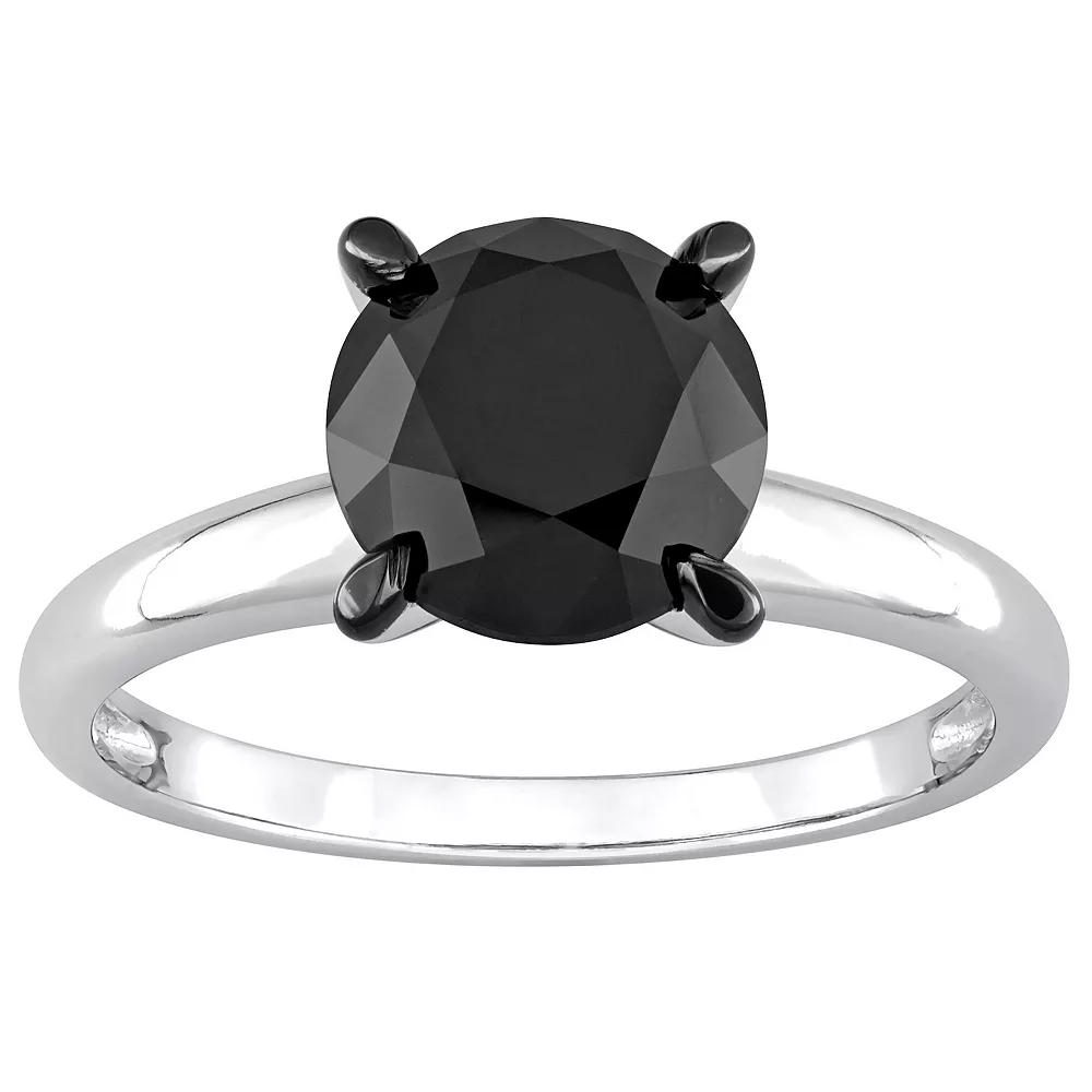 Stella Grace 14k White Gold 3 Carat T.W. Round Black Diamond Solitaire Engagement Ring, Women's, Size: 8.50 Product Image
