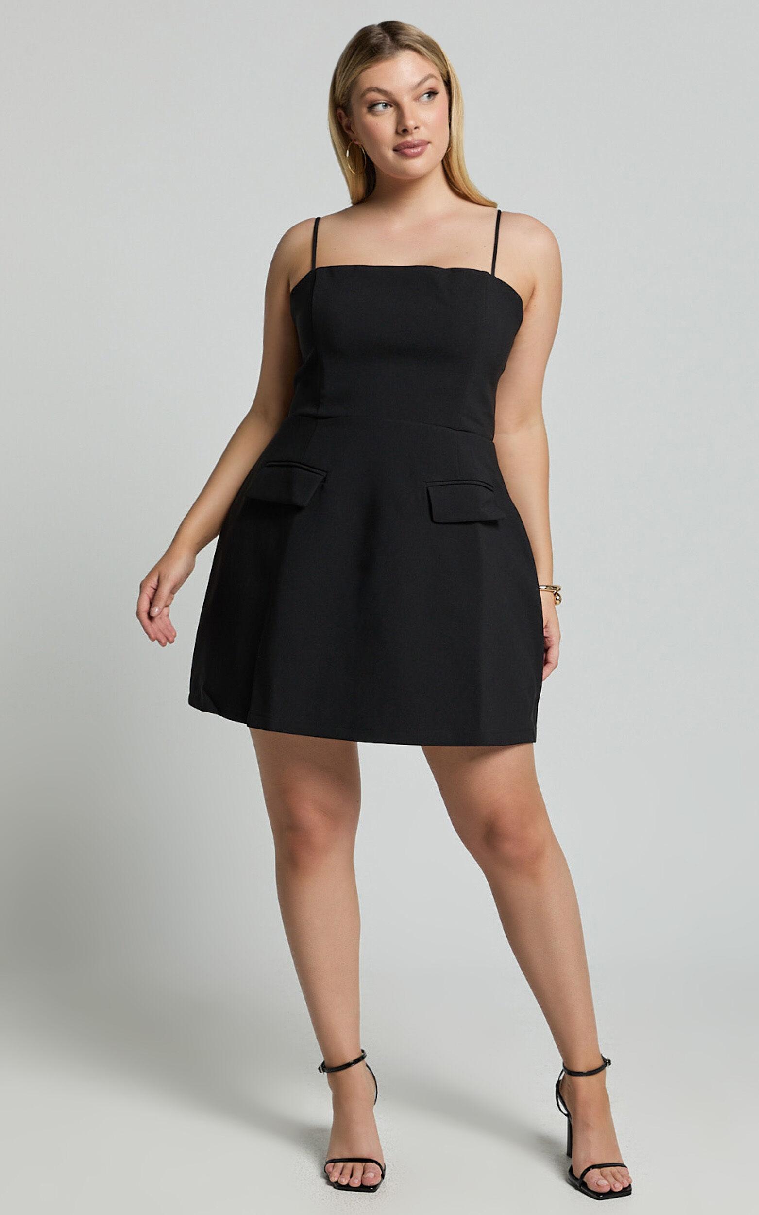 Katia Mini Dress - Strappy Corset A Line Dress in Black Product Image