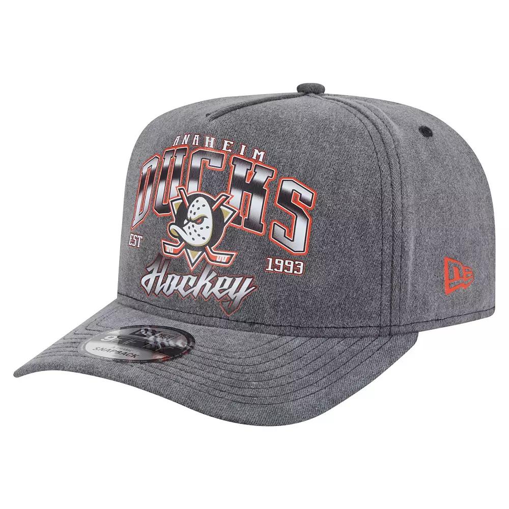 Men's New Era Charcoal Anaheim Ducks Throwback Washed A-Frame Pre-Curved 9FIFTY Snapback Hat, Dks Charco Product Image