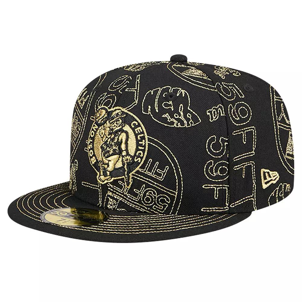 Men's New Era Black Boston Celtics 59FIFTY Day Allover Print Stencil Fitted Hat, Size: 7 1/4 Product Image