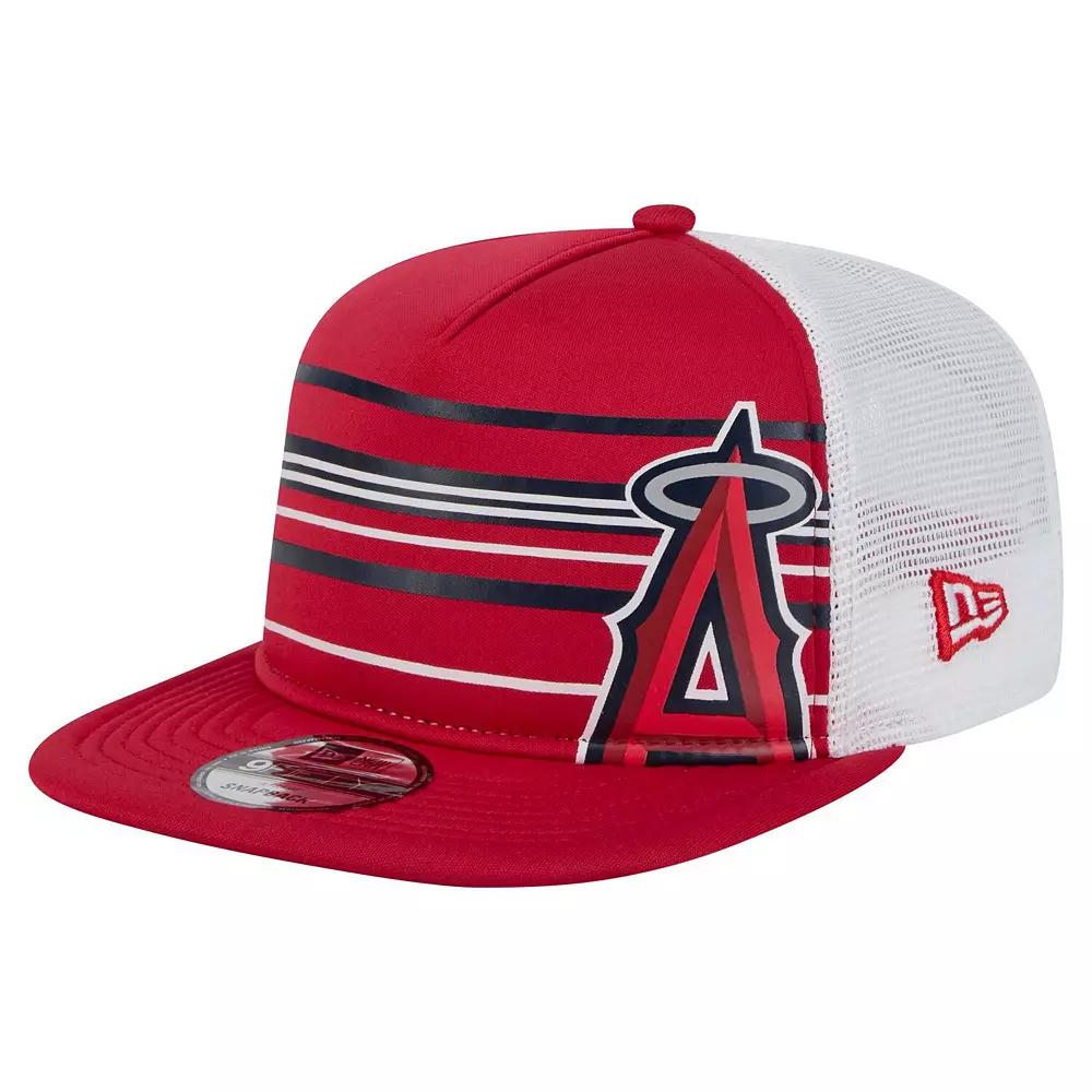 Men's New Era Red Los Angeles Angels 9FIFTY A-Frame Trucker Snapback Hat Product Image