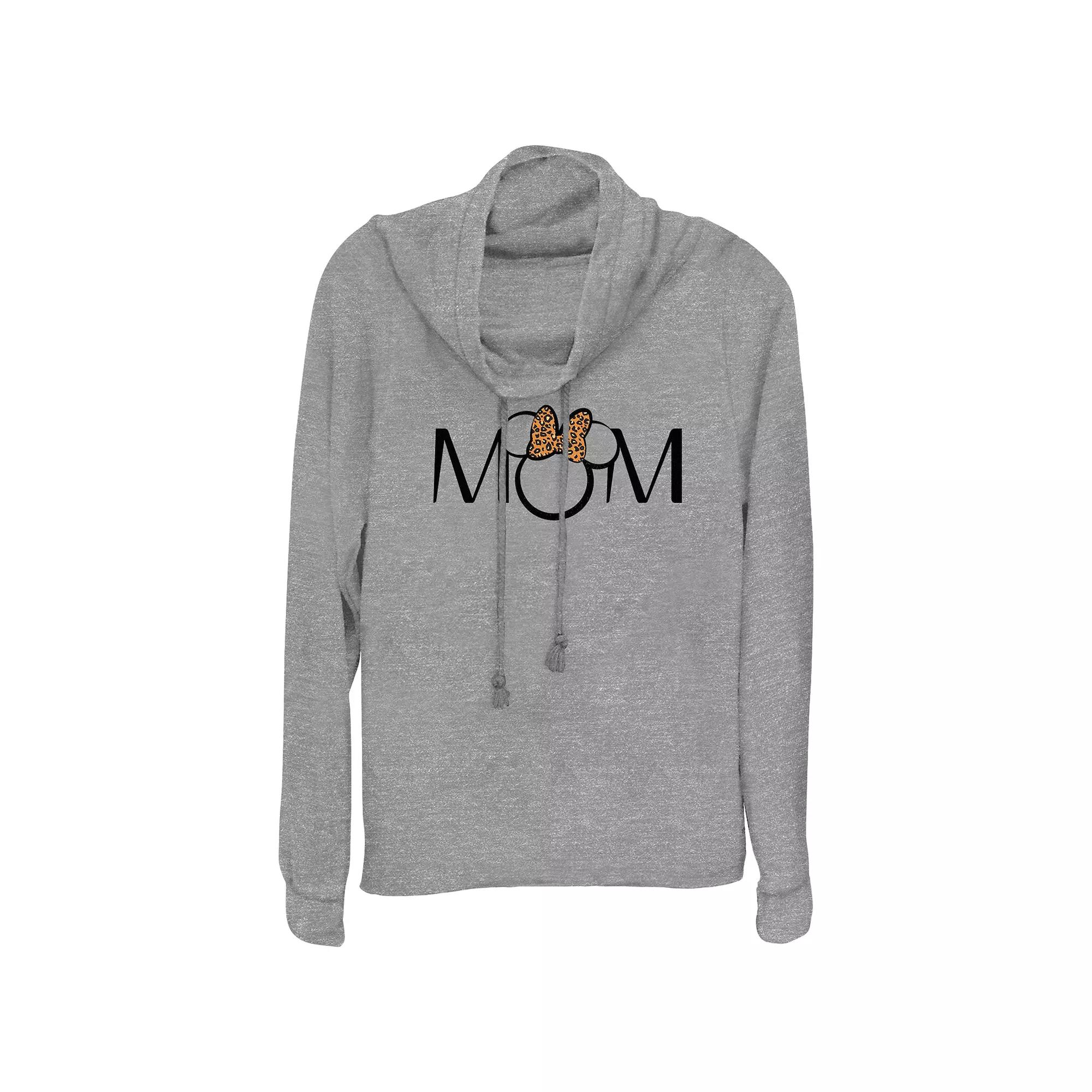 Disney's Minnie Mouse Mom Leopard Print Bow Women's Cowlneck Graphic Lightweight Long Sleeve,  Product Image