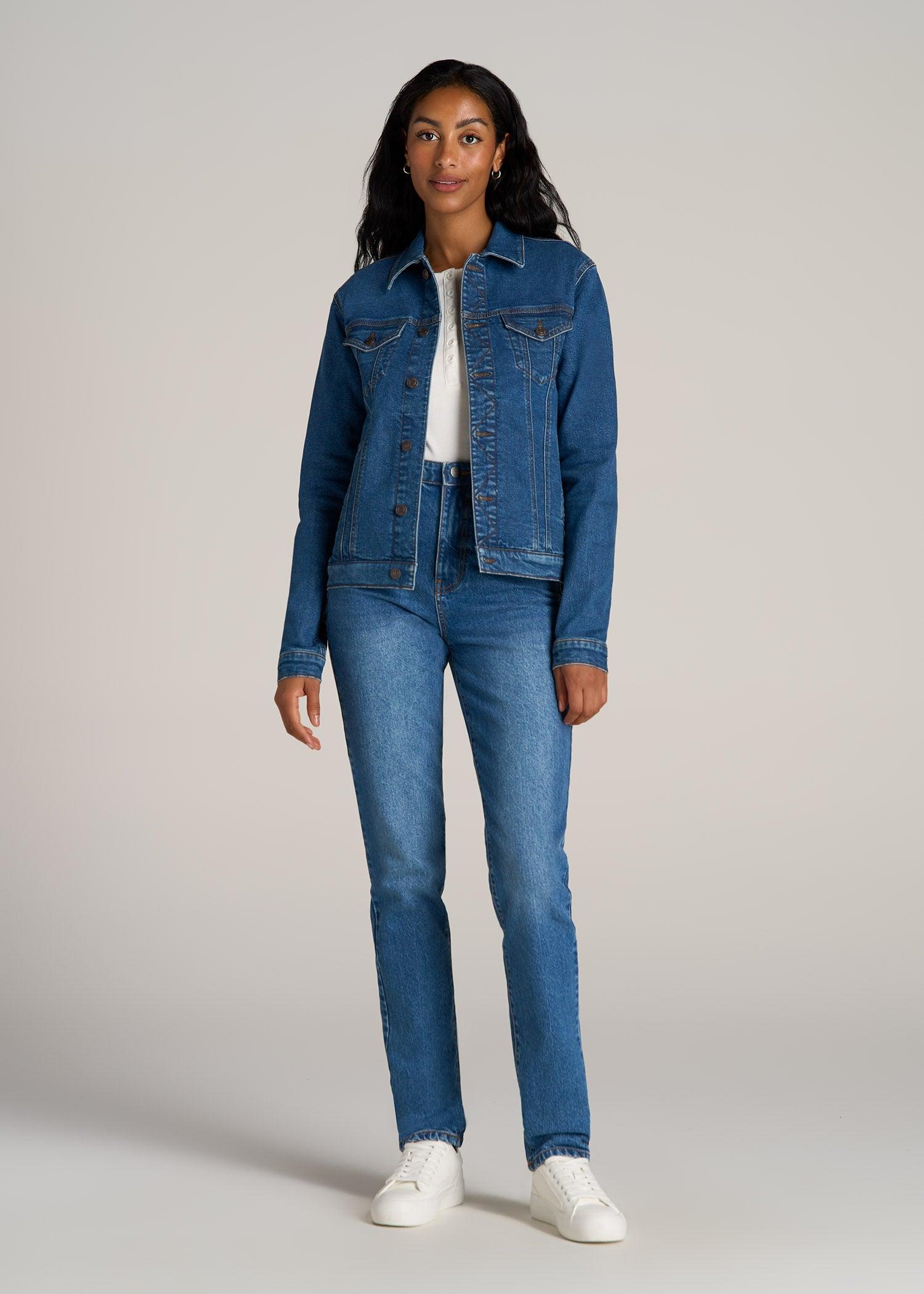 Denim Jacket for Tall Women in Blue 90's Wash Female Product Image