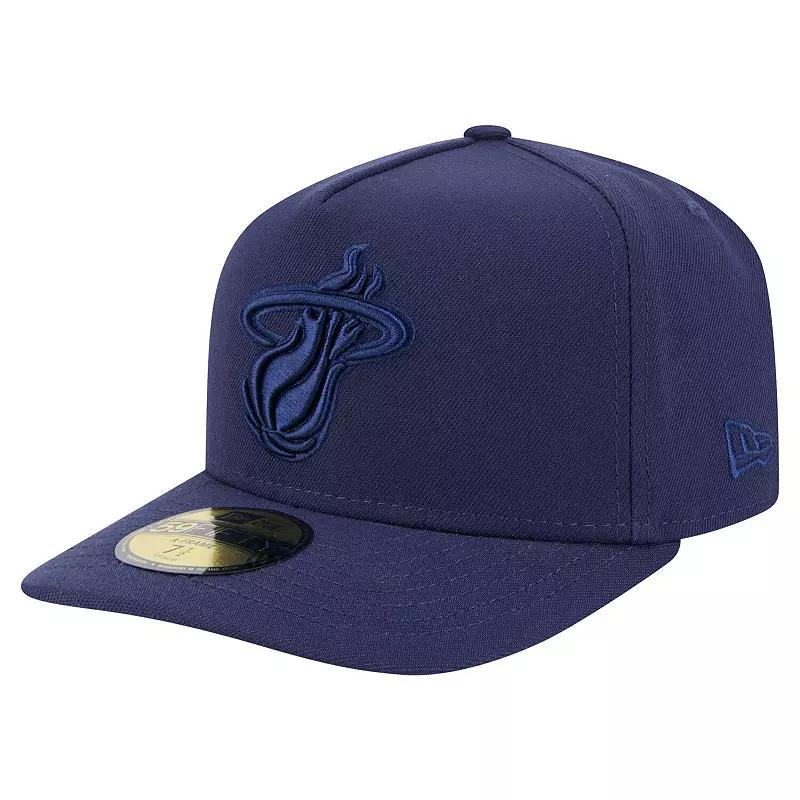 Men's New Era Navy Miami Heat Colorpack A-Frame Pinch Front 59FIFTY Fitted Hat,  Product Image