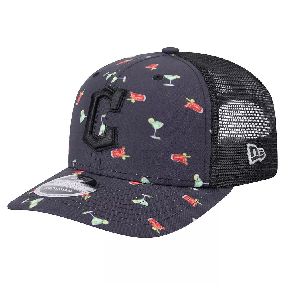 Men's New Era Black Cleveland Guardians Adventure Drinks Pattern 9SEVENTY Stretch-Snap Hat, Grd Black Product Image