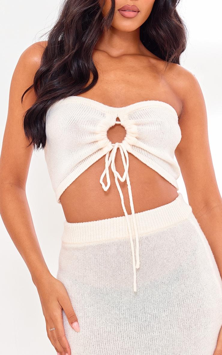 Tall Cream Knit Keyhole Bandeau Top Product Image