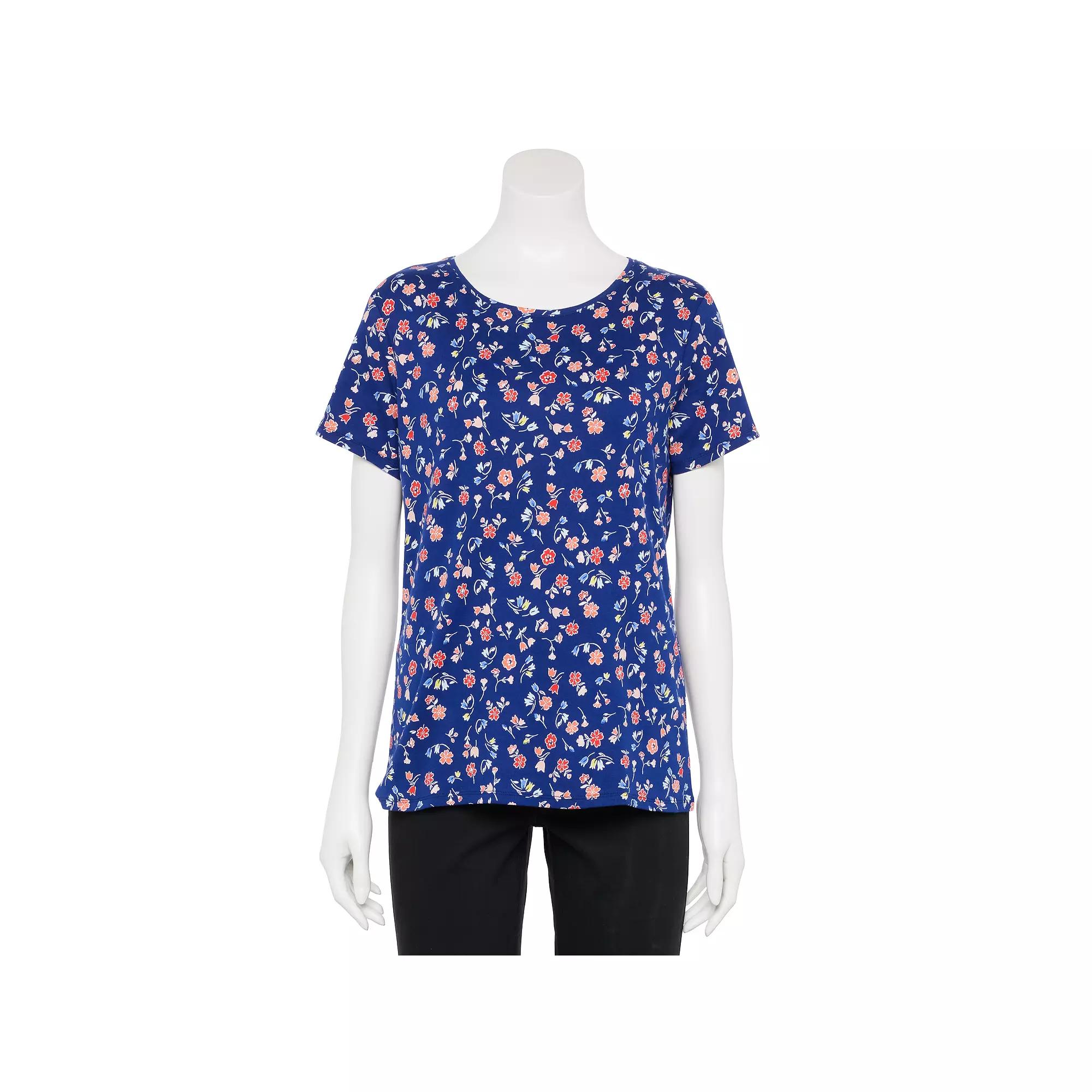 Women's Croft & Barrow® Essential Crewneck Tee, Size: Small, White Rust Floral Tile Product Image