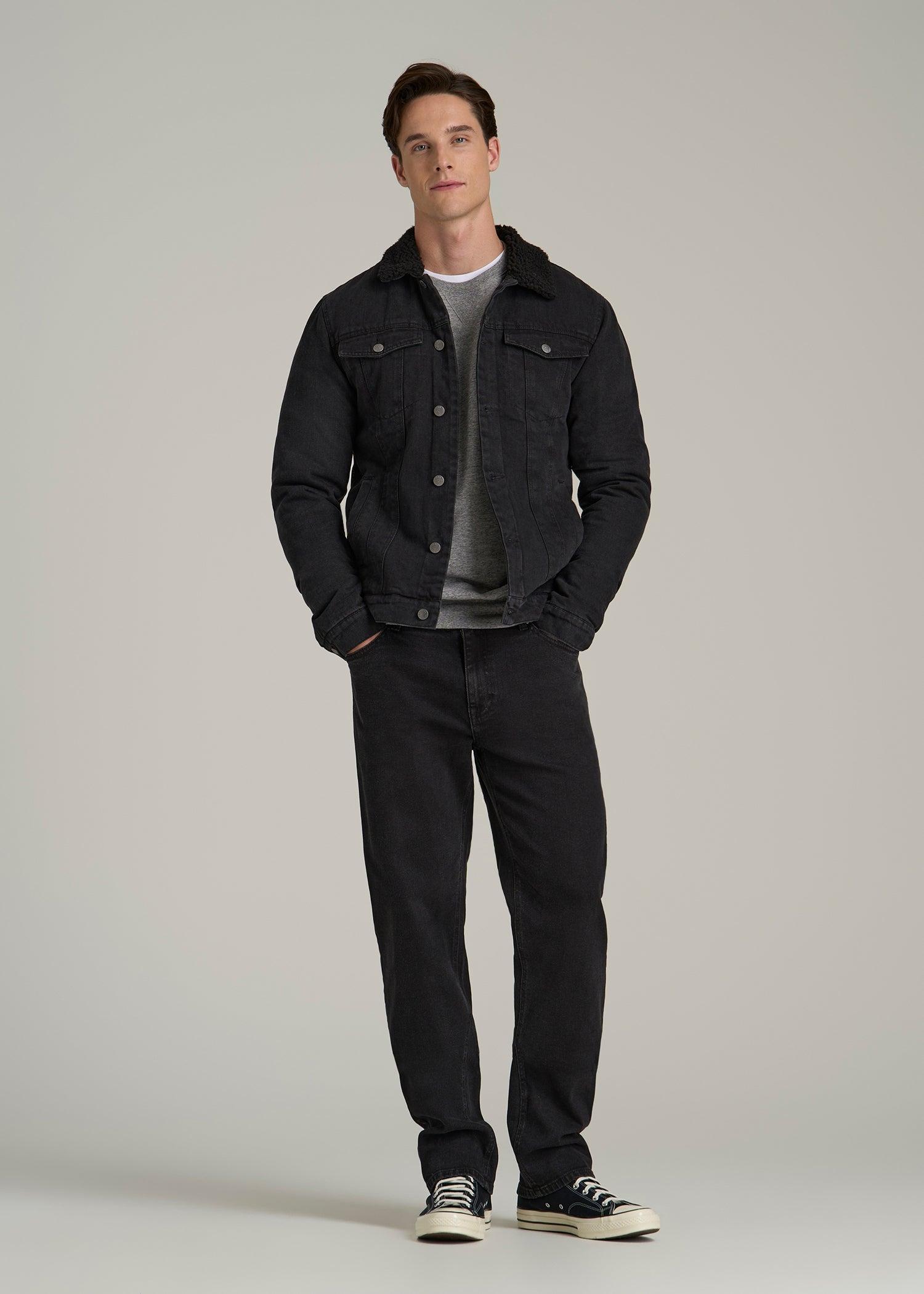 Denim Sherpa Jacket for Tall Men in Onyx Black Wash Male Product Image