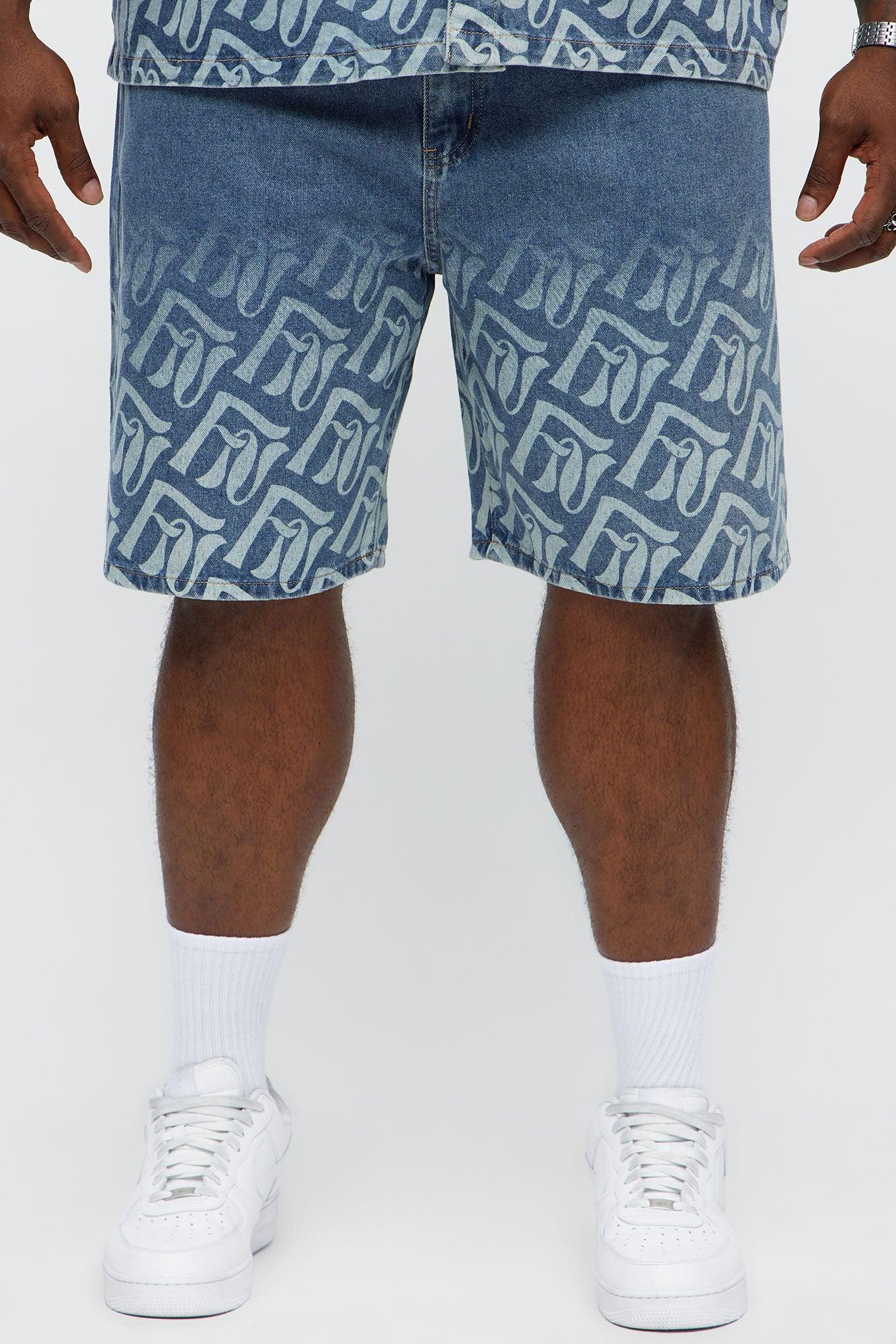 Relaxed Chateau Monogram Denim Shorts - Light Blue Wash Male Product Image