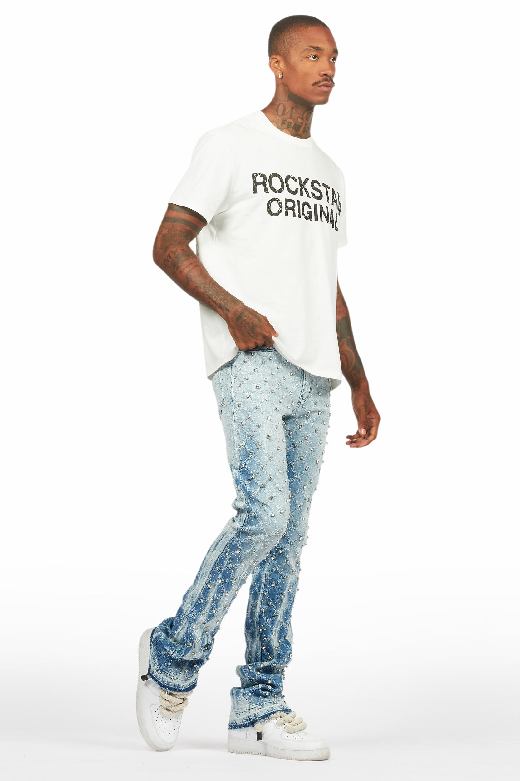 Glit Blue Rhinestone Stacked Flare Jean Male Product Image