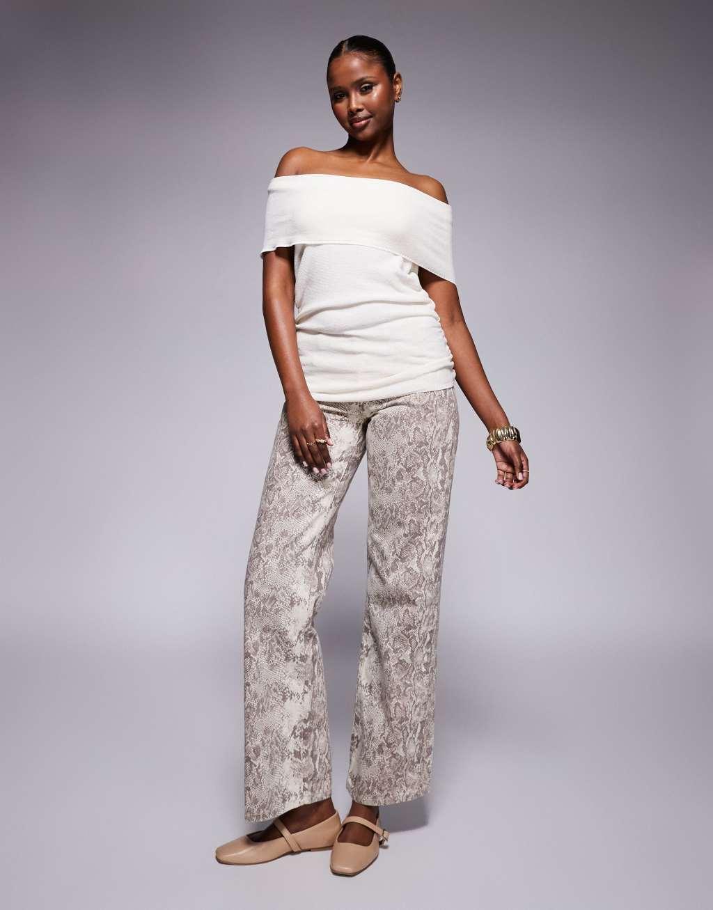 ASOS DESIGN knit bardot top in ecru Product Image