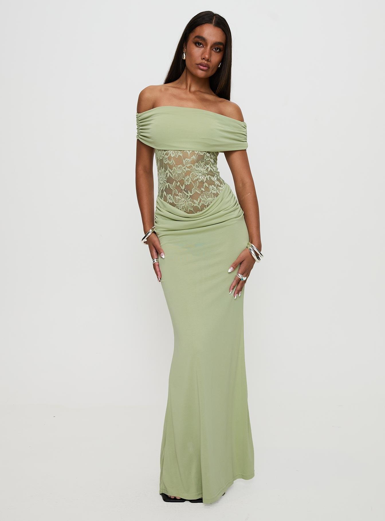 Gwendolen Off The Shoulder Maxi Dress Green Product Image
