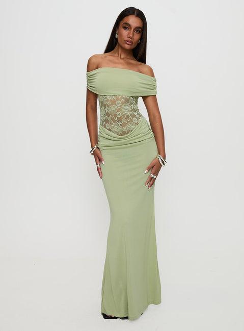 Gwendolen Off The Shoulder Maxi Dress Green Product Image