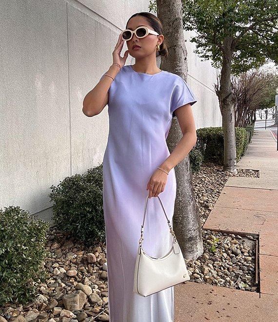 Antonio Melani Fallon Printed Satin Ombre Boat Neck Short Sleeve Long Slip Dress Product Image