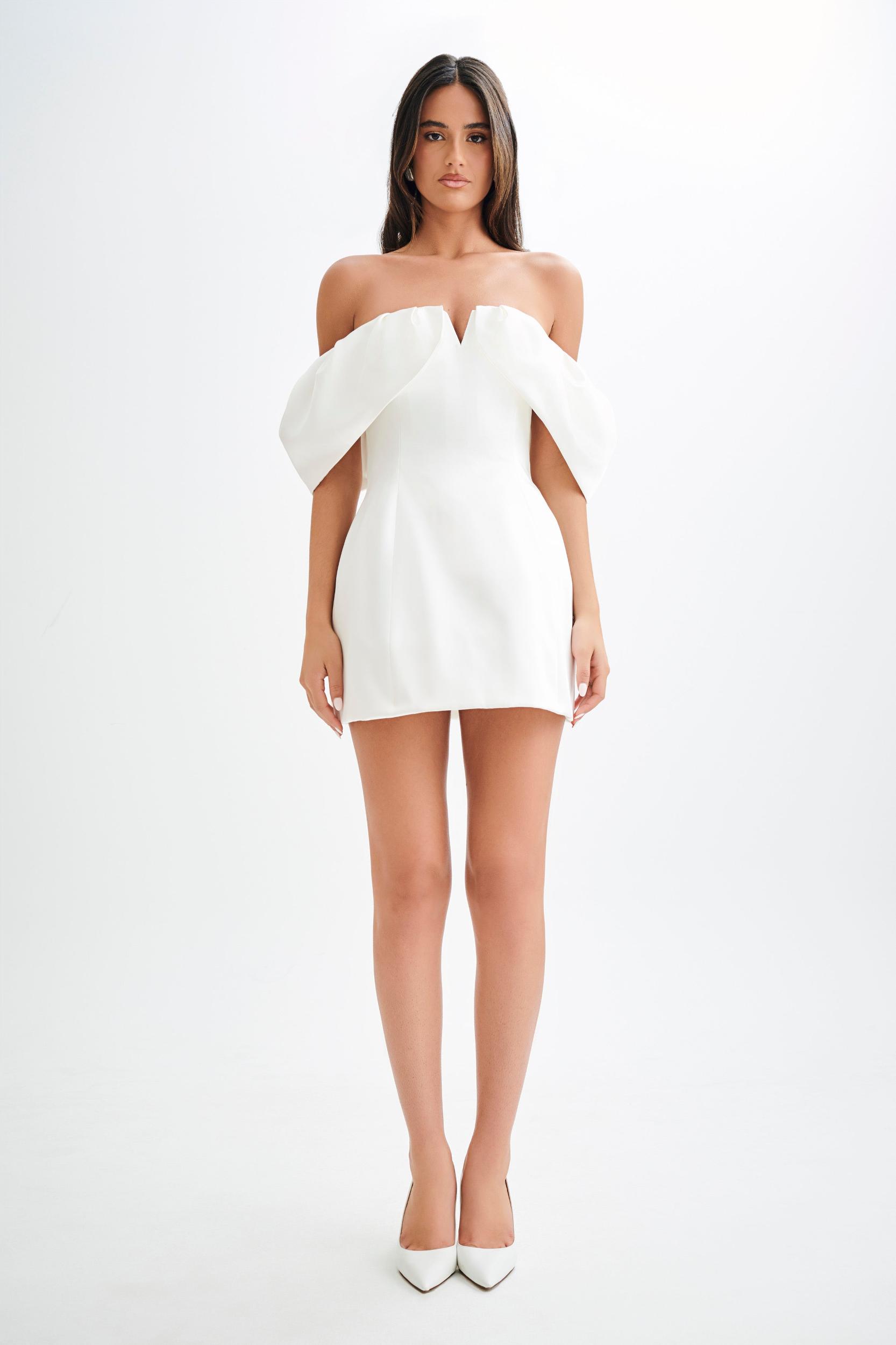 Portia Off Shoulder Satin Corset Dress - White Product Image