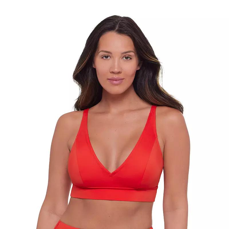 Womens S3 Swim Supportive Banded Plunge V-Neck Bralette Bikini Top, Womens Red Product Image