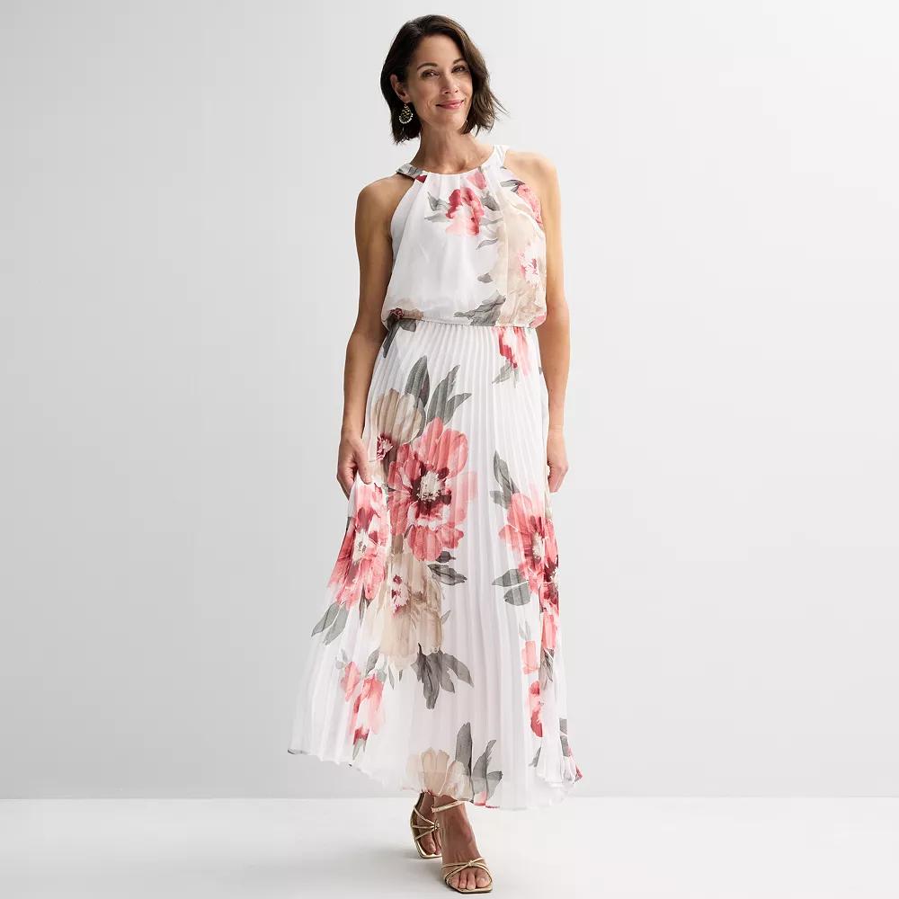 Women's Robbie Bee Halter Pleated Skirt Maxi Dress, Size: Small, White Blush Product Image