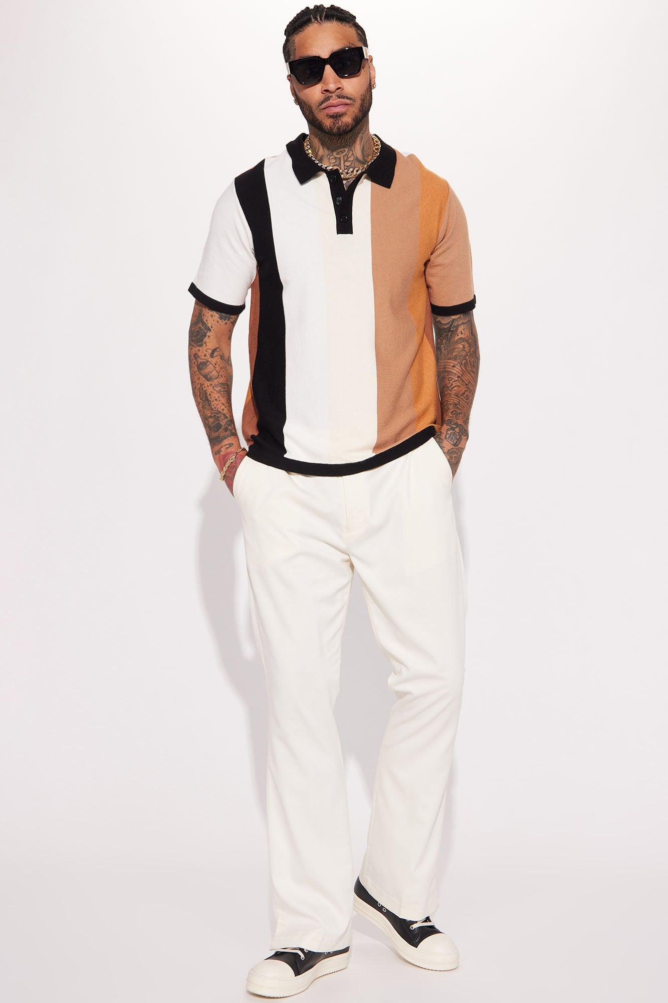 Levels Striped Short Sleeve Knit Polo - Brown/combo Product Image