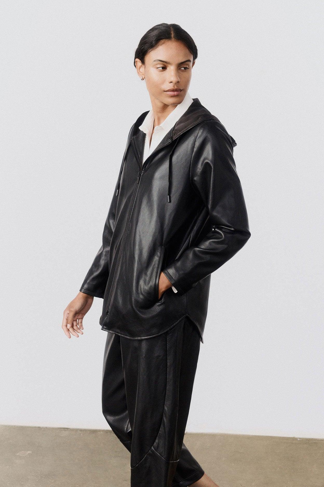 Vegan Leather Hooded Jacket Product Image