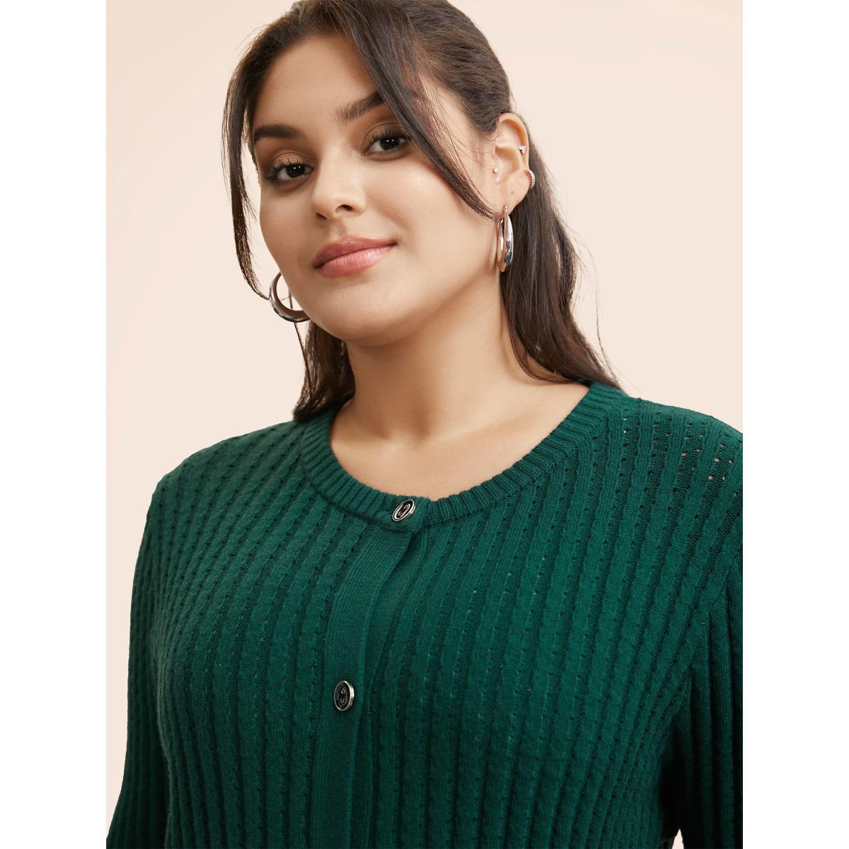 Plus Size Supersoft Essentials Textured Round Neck Slim Cardigan DarkGreen Women Leisure Bodycon Long Sleeve Casual Cardigans BloomChic 18-20/2X Product Image