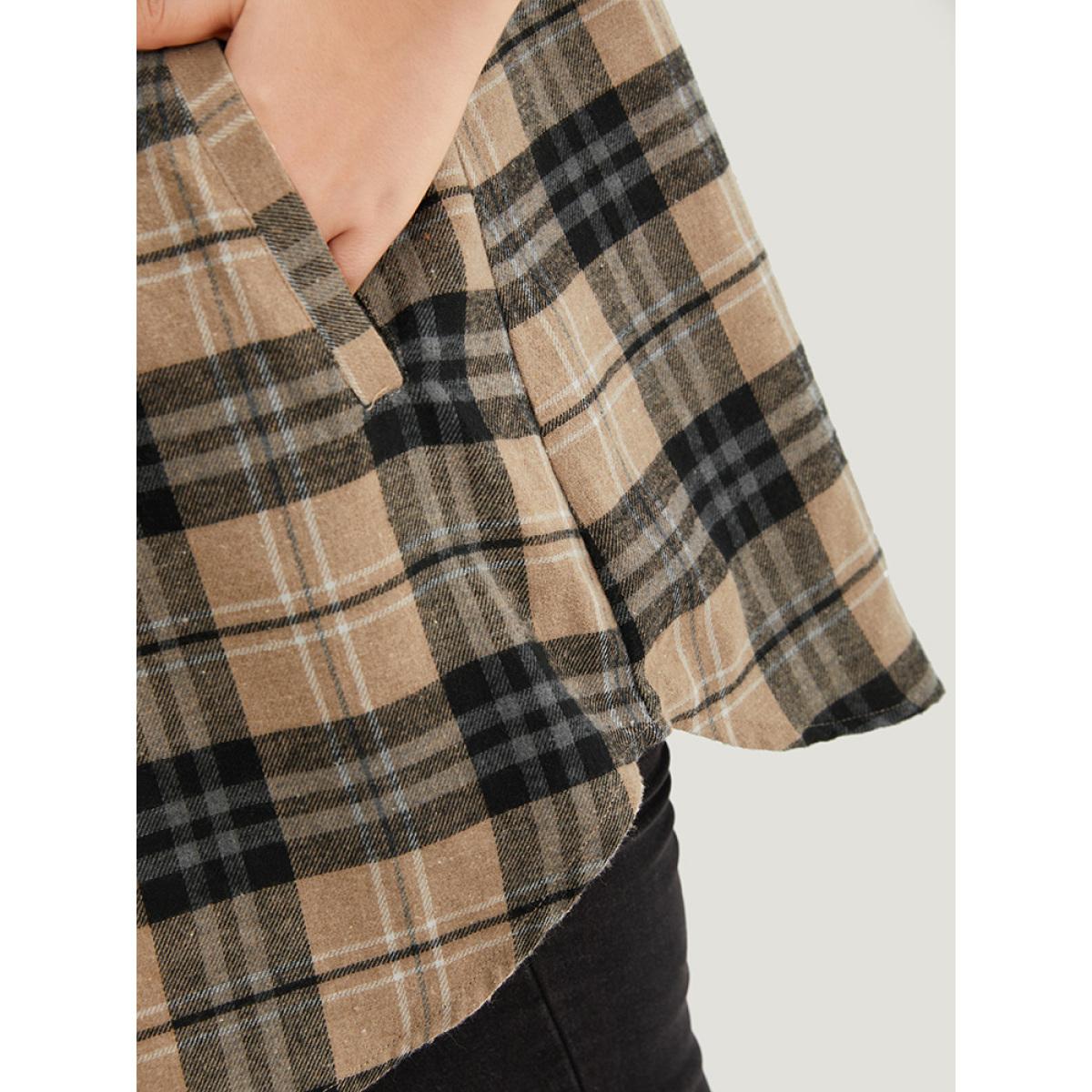 Plus Size Plaid Flap Pocket Curved Hem Coat Women Tan Contrast Pocket Dailywear Jackets BloomChic 10/M Product Image