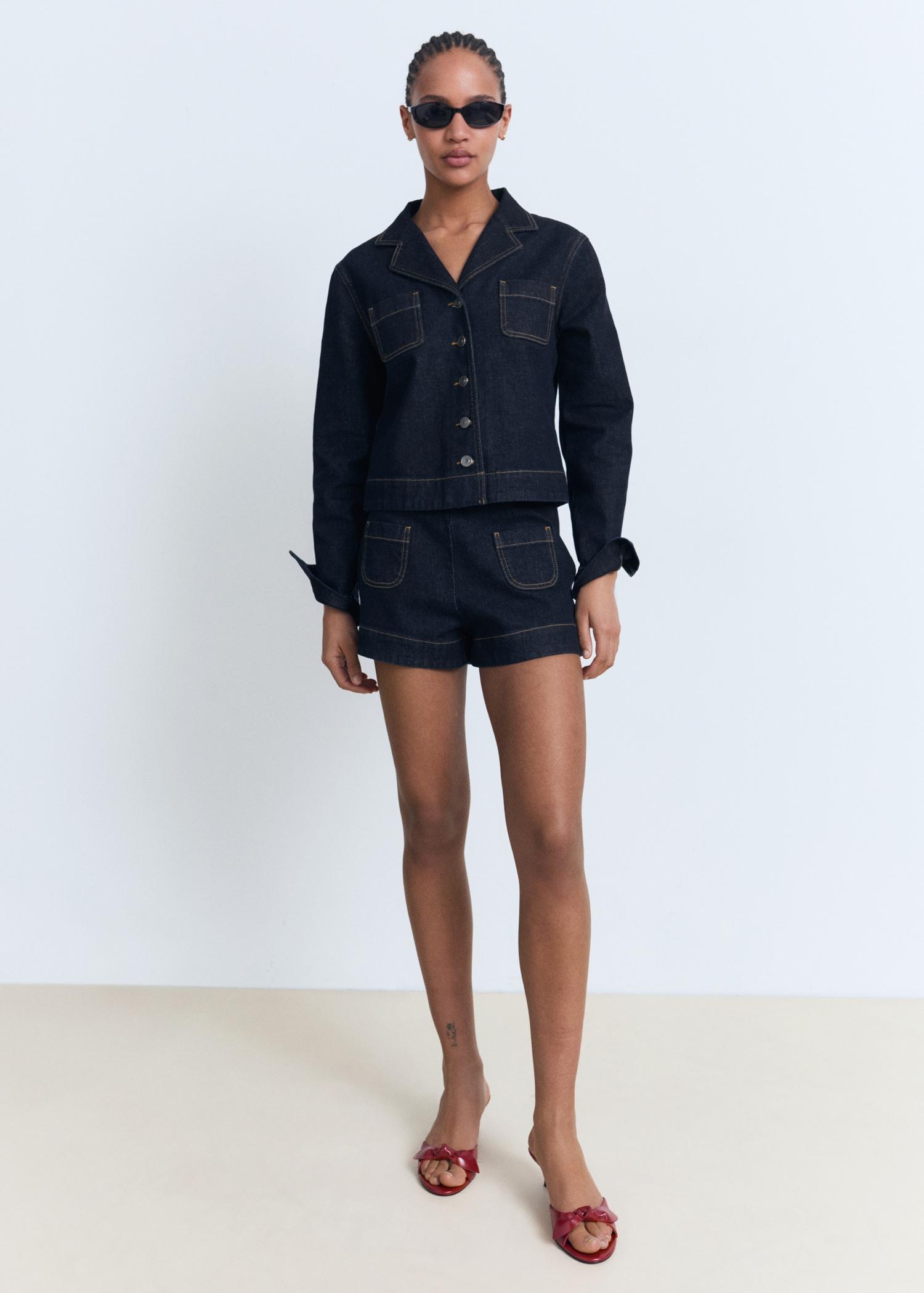 Fitted denim jacket with pockets - Women | MANGO USA Product Image