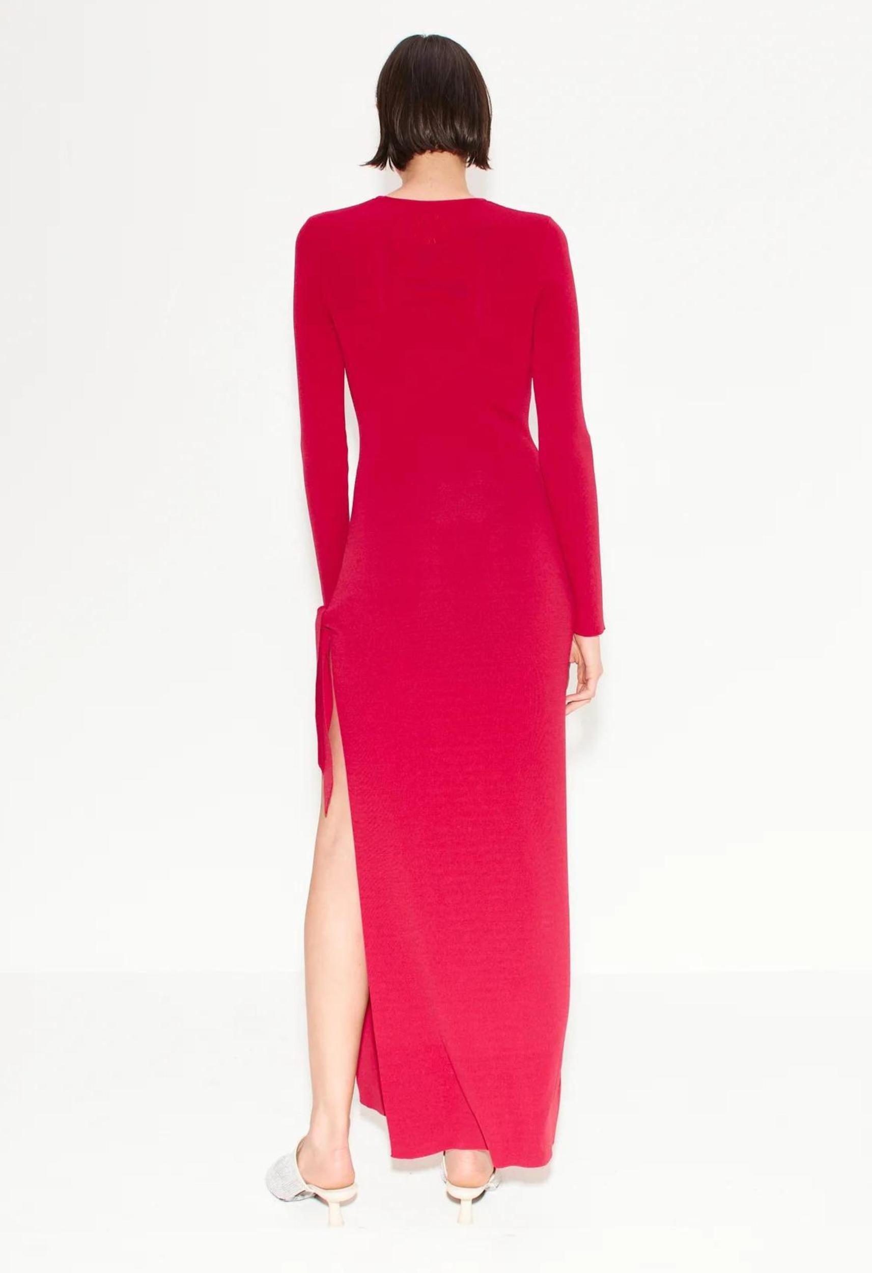 Junjo Long Sleeve Knit Dress in Red Product Image