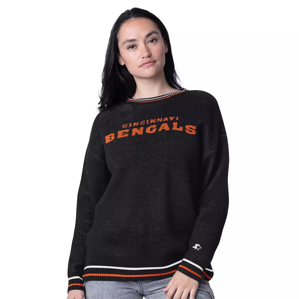Women's Starter Black Cincinnati Bengals Ladies On the Ball Intarsia Pullover Sweater, Size: 2XL Product Image