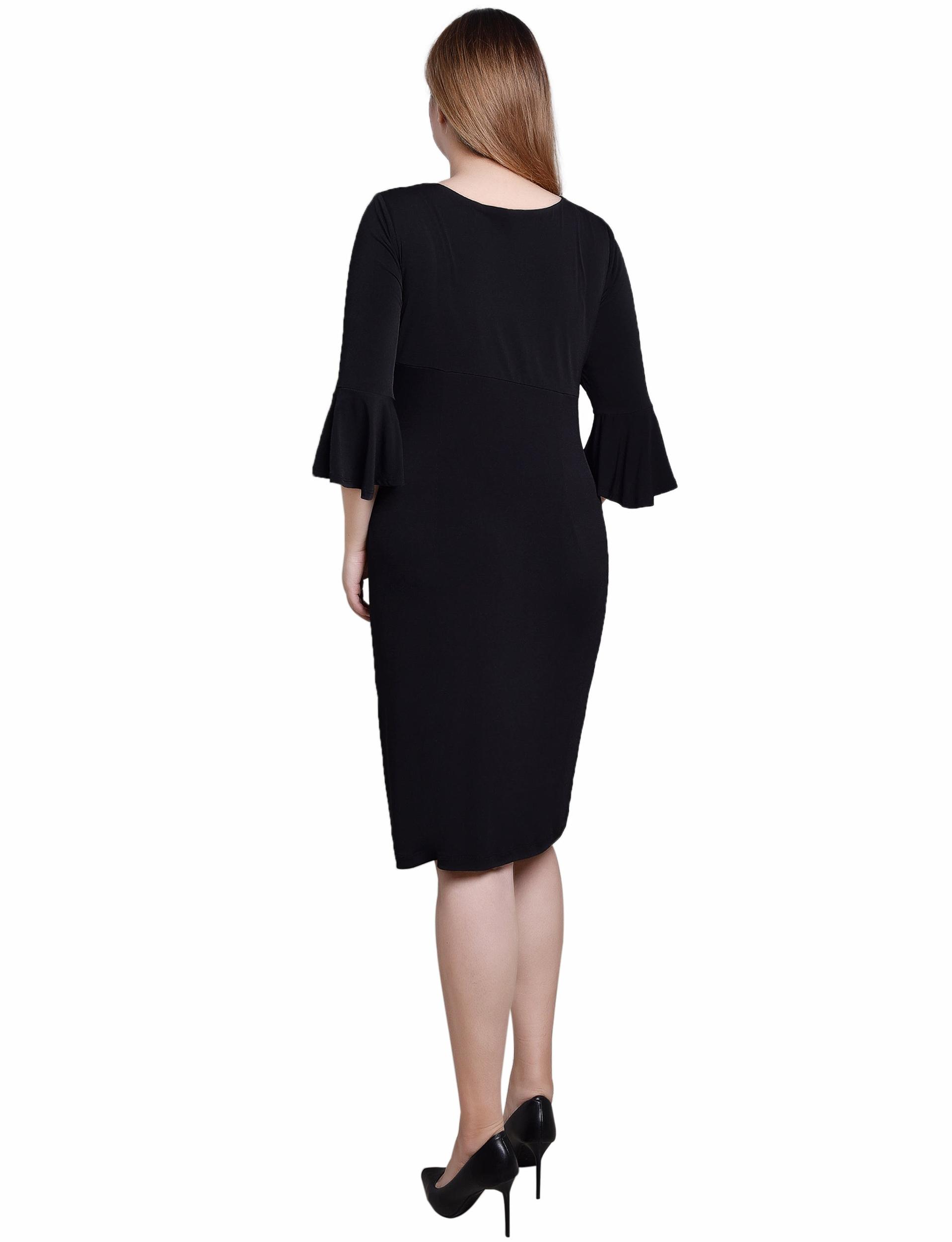 Black 3/4 Length Trumpet Sleeve Dress Product Image