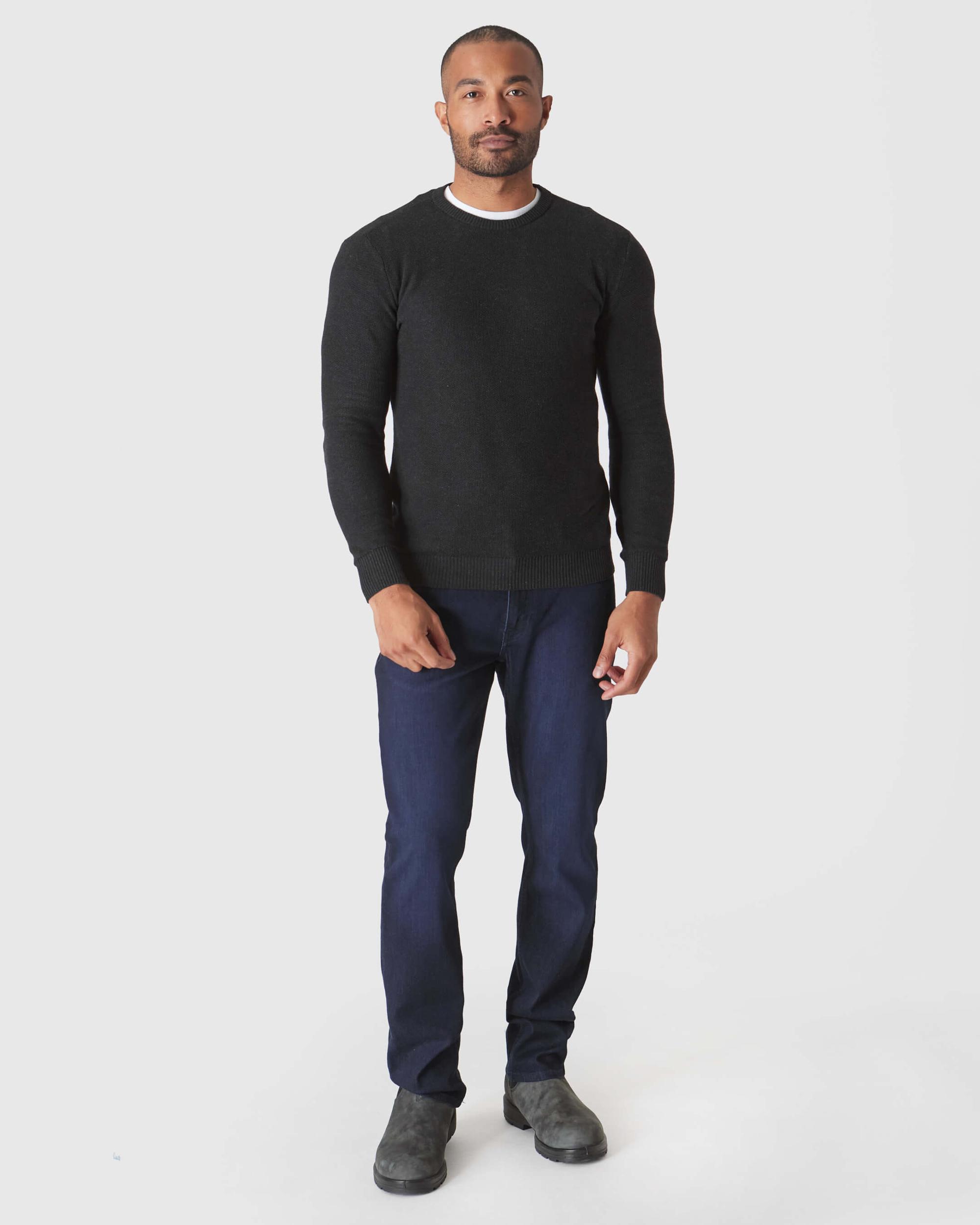 Charcoal Heather Gray Pique Crew Sweater Product Image
