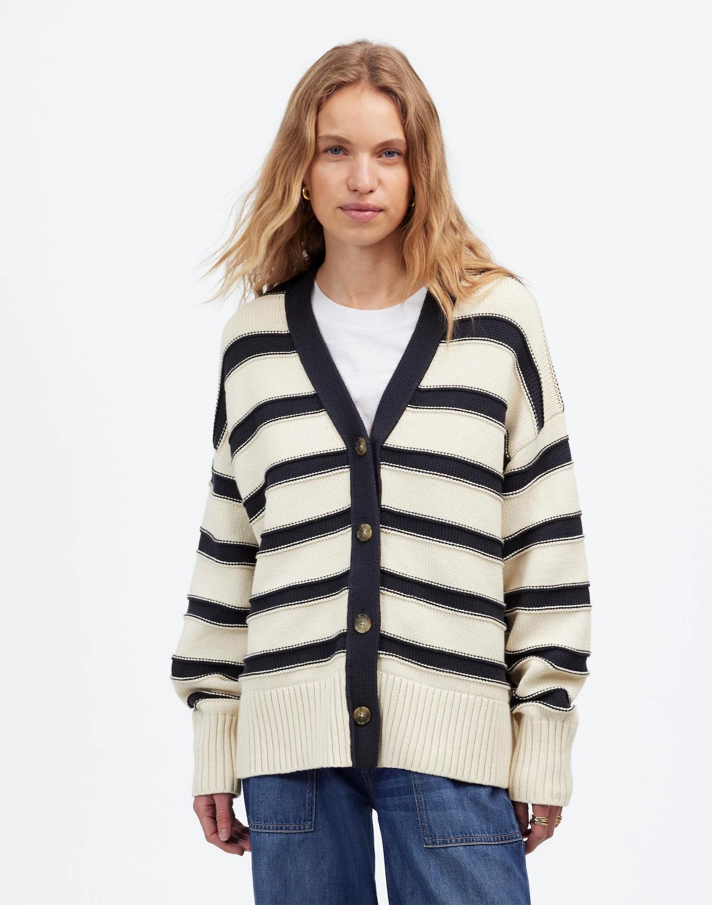 Oversized Cotton Cardigan in Stripe Product Image