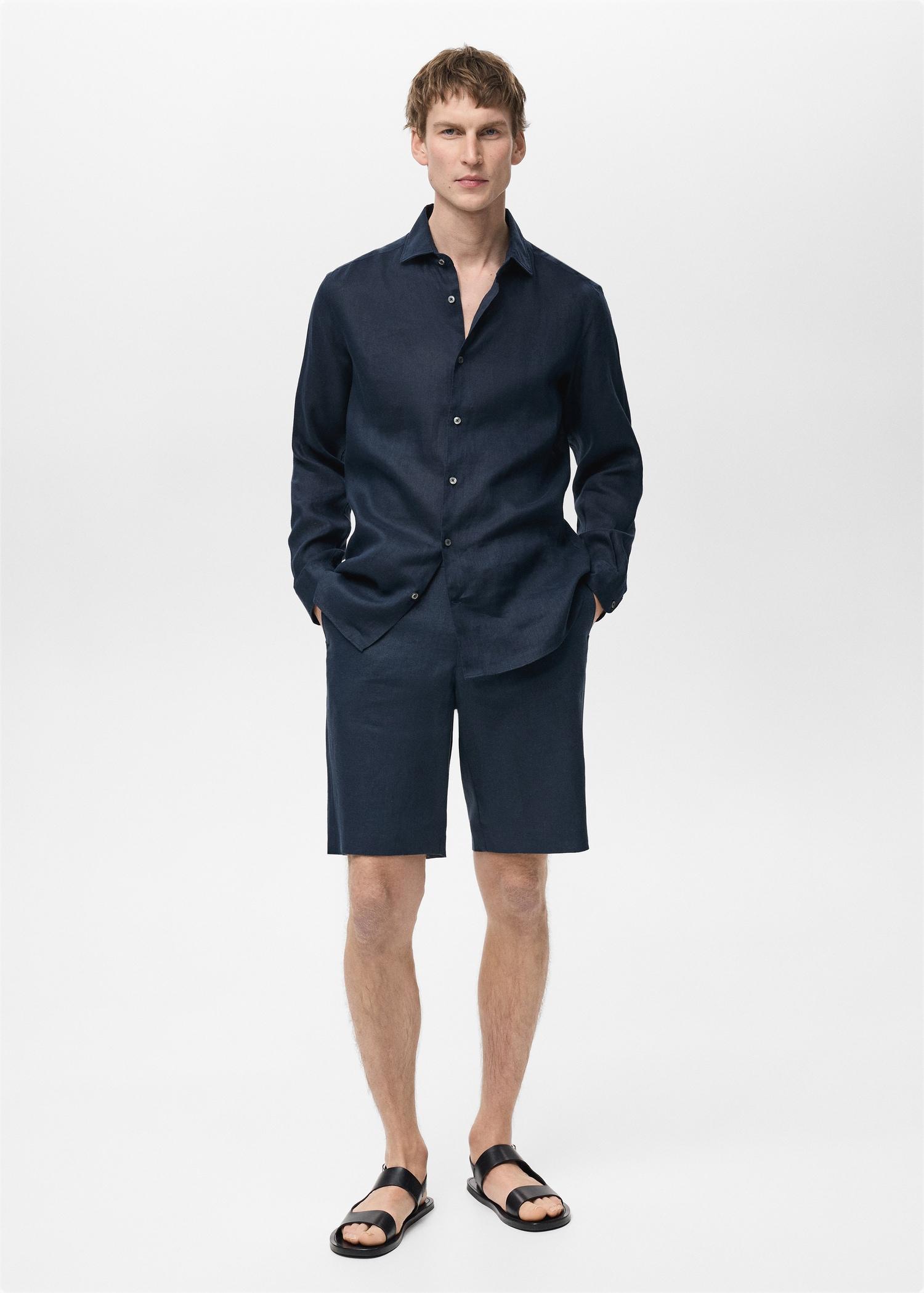 Slim-fit 100% linen bermuda shorts - Men | MANGO USA Product Image